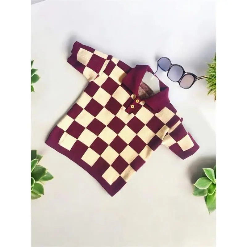 Polo Rajut Motif Kotak Atasan tangan pendek Sweater Premium Unisex Pakaian Anak Cowo Cewe Baju Fashion 3
