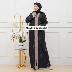 Abaya Saudi Ori bordir mata list lenggok Wanita Muslim Hitam Gamis Lebaran