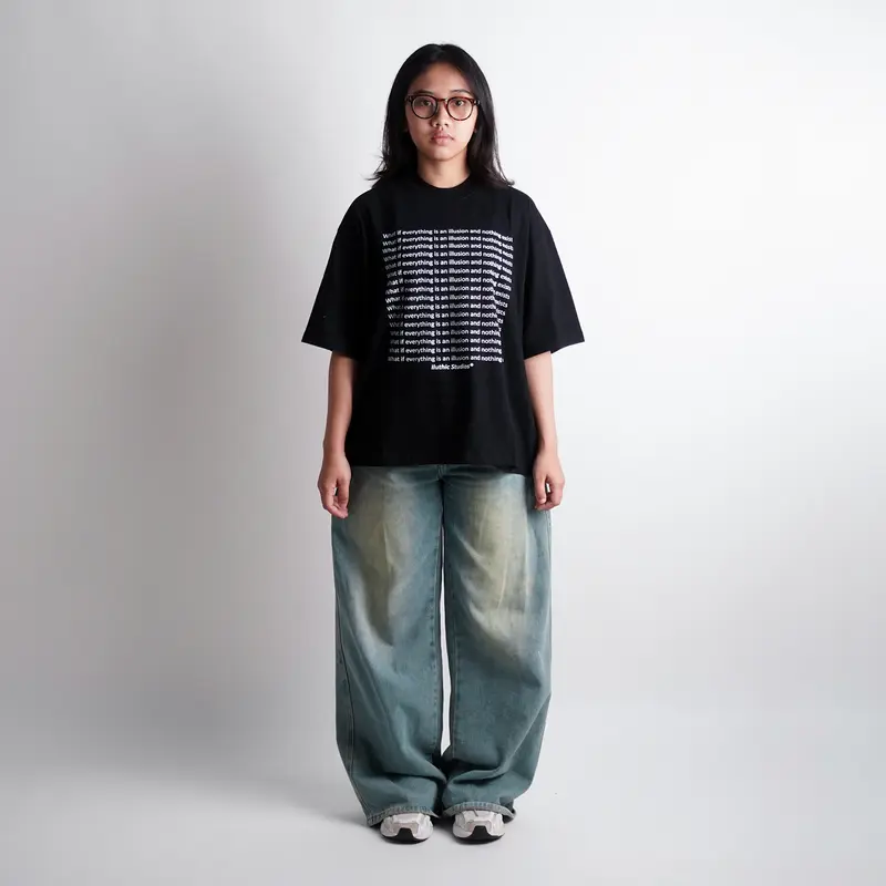 Iluthic - Oversized Boxy TShirt 'What if?' Black Lengan Pendek 1