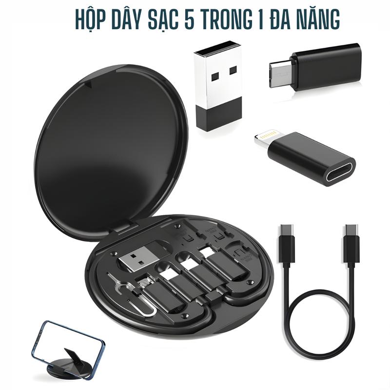 Bộ Dây Cáp Sạc 5in1 Thích Hợp Với Tất Cả Các Dòng Điện Thoại, Bộ chuyển đổi cáp sạc nhanh, Đa chức năng, Type C sang USB C sang Micro USB Sang IOS 60W
