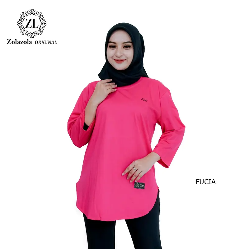 ZolaZola Kaos Oval Lengan 7/8 Wanita Size [ M, L, XL, XXL, XXXL ] Cotton Combed 24s/ Baju Polos Seragam Kekinian 7