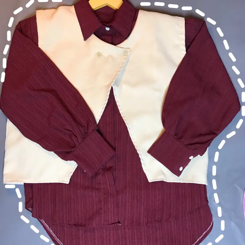 Ootd set Maroon cream setelan maroon 3 in 1 ( Blouse maroon + Vest cream + Baggy pants) 5