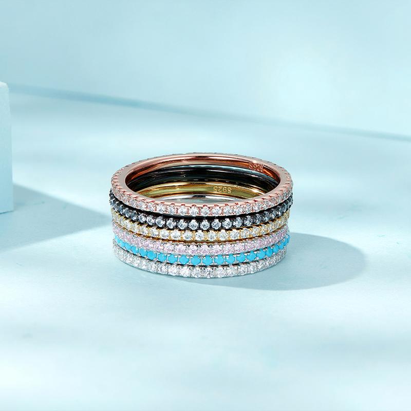 Product Introduction of Nhẫn Bạc Sterling 925, Bamoer, Dành Cho Nữ, Đính Đá Zircon Màu Hồng Và Xanh Dương, Phong Cách 31