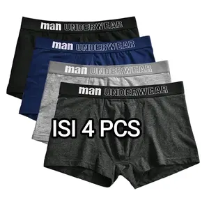 (ISI 4 PCS) Celana Dalam Boxer briefs Pria Dewasa/Remaja COOL SILK Karet Hitam Katun nyaman Lembut Poliyester-L Pendek