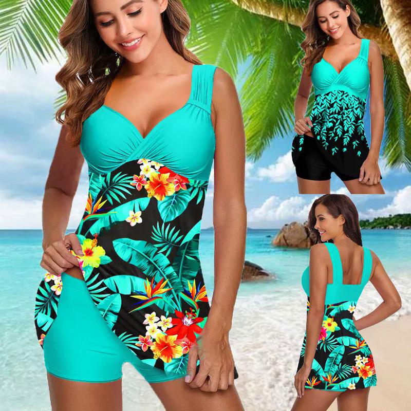 Product Introduction of Plus Size Two Pieces Swimsuits Swimwear Women Flower Print Summer Large Bathing Suits Tankini Beachwear Sexy Bikini Swimdress 8