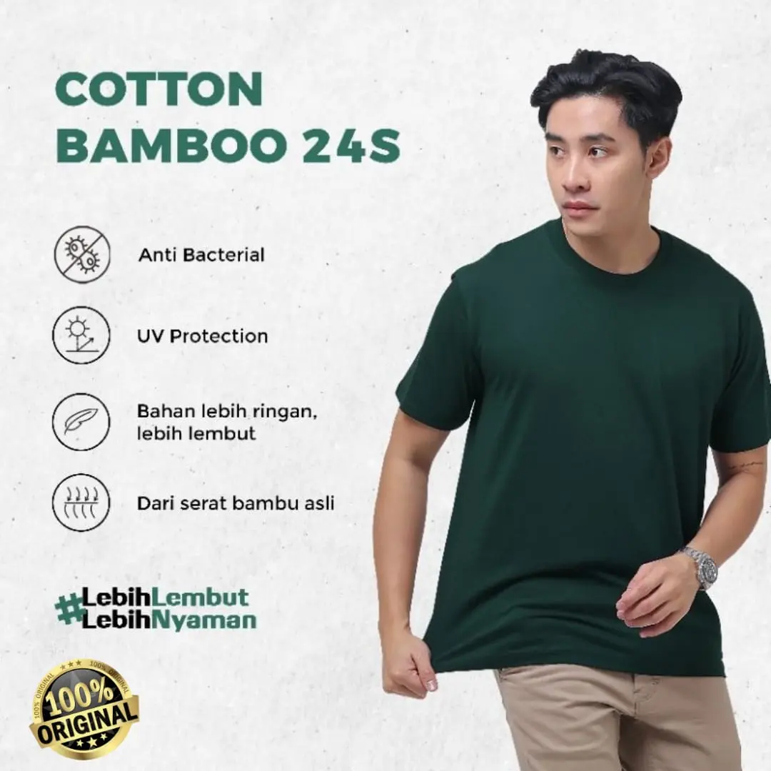 Katun Bambu - Kaos Polos Cotton Bamboo - Anti Bakteri - Pria dan Wanita Baju Oblong Lembut Nyaman Combed