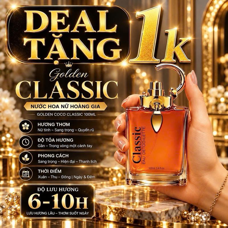 M01-02 **DEAL TRI ÂN 1k** Nước hoa Nữ Vip Clas.sic Golden Parfume 100ml - Mùi hương ngọt ngào • Tinh tế • Quyến rũ • sang trọng