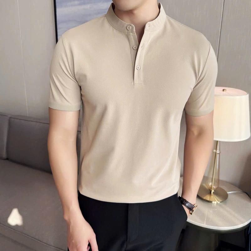 Áo Thun Nam Cổ Tàu Tay Ngắn Nhiều Màu Đẹp Mẫu Mới Vải Cá Sấu Poly Dày Dặn Co Giãn Tốt Menswear Top Có Cổ Cộc Tay Shirt Z2 Polo Trungnien Cổ Tàu Ngắn Tay 3 Nút 160