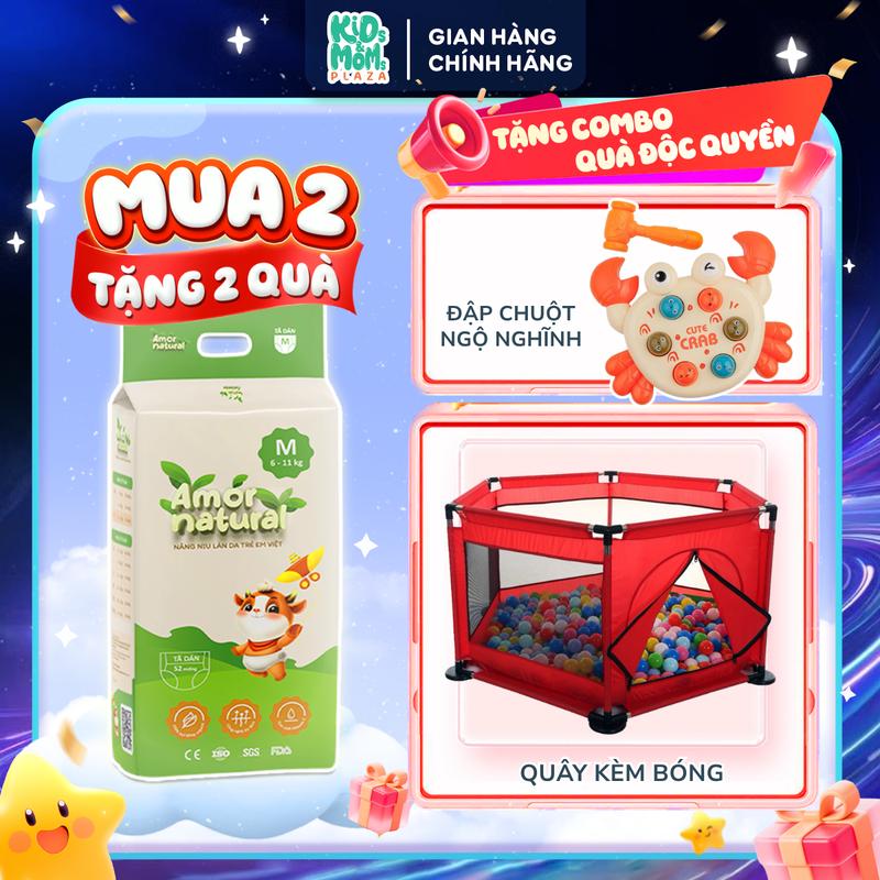 (2A) COMBO 2 BỊCH tã/bỉm quần/dán Amor Natural mỏng thoáng, ngừa hăm, size NB tới 4XL