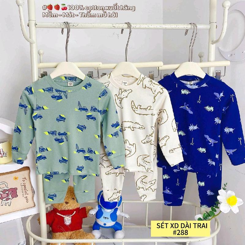 fom to Sét 3 bộ quần áo dài tay cotton xuất dư mềm thấm hút mồ hôi tốt có hoạ tiết cho bé trai mặc 4 mùa 7-18kg Fom to rộng <1m1 Vải Cotton
