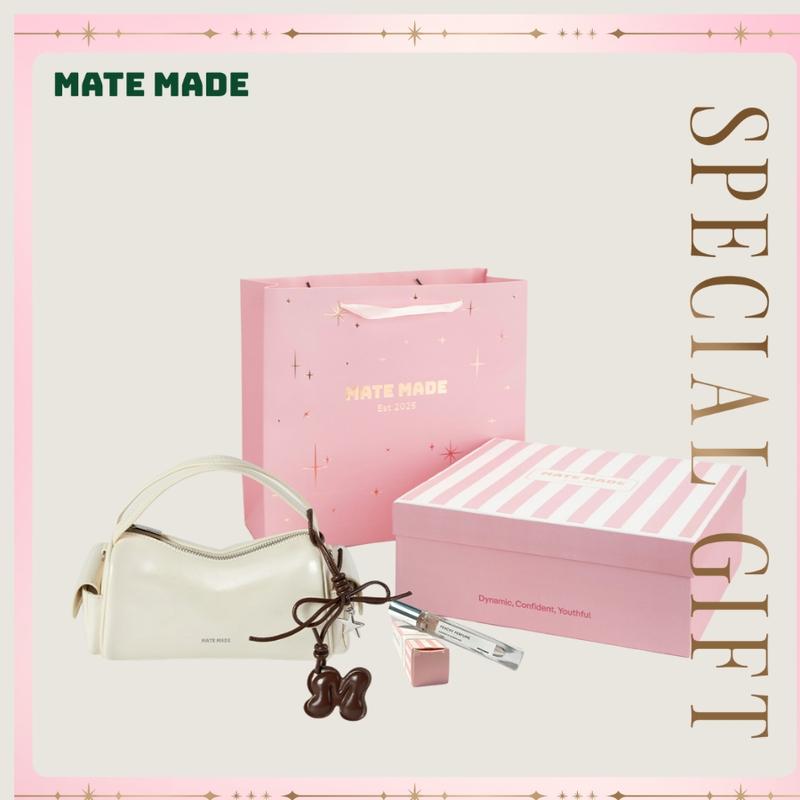 DEAL ĐỘC QUYỀN TIKTOK Combo Quà Tặng Velvet MATE MADE Gift Box – Túi Xách Velvet + Charm + Nước Hoa Peachy + Hộp Quà Hồng Kẻ Trắng