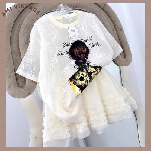 [ĐỦSIZE 38-70kg] Set Ren Thun Cô Gái Tay Ngắn Phối Chân Váy Tơ Tầng Kem