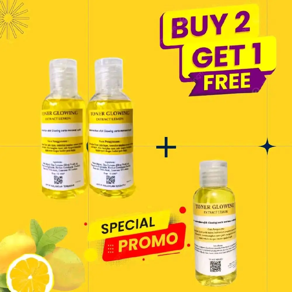 ( BELI 2 GRATIS 1 ) Toner Lemon 60 ml /Toner Glowing 60 ml/Toner Pencuci Wajah Essence Aging Mencerahkan -Kering, Berminyak