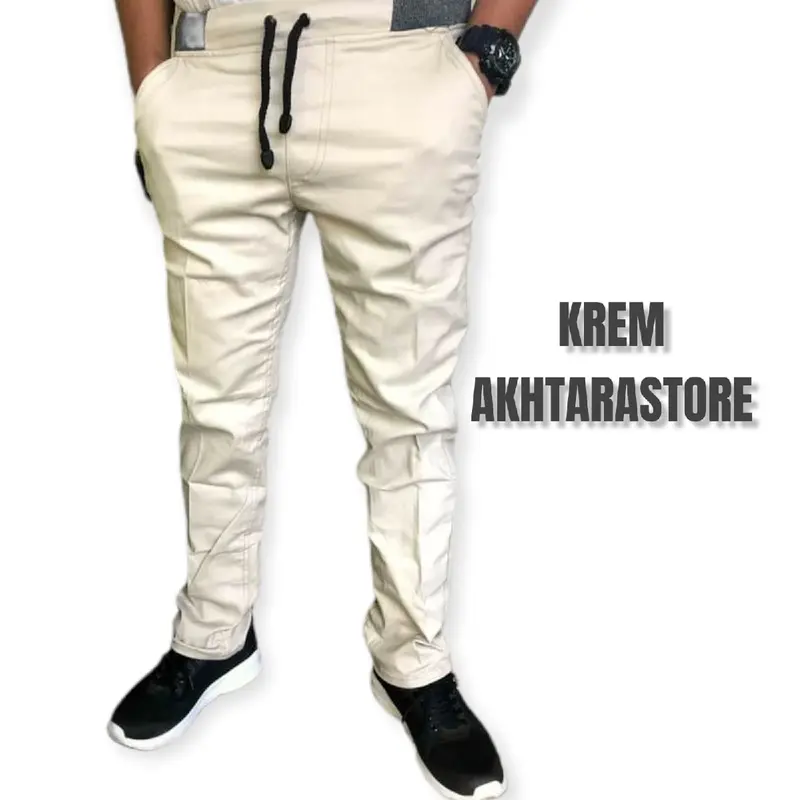 Celana Chinos Jumbo Pinggang Karet Panjang Pria Chino RIP Katun Melar Bahan Kain Chino Stretch Twil Diamond Celana Casual Dewasa 2