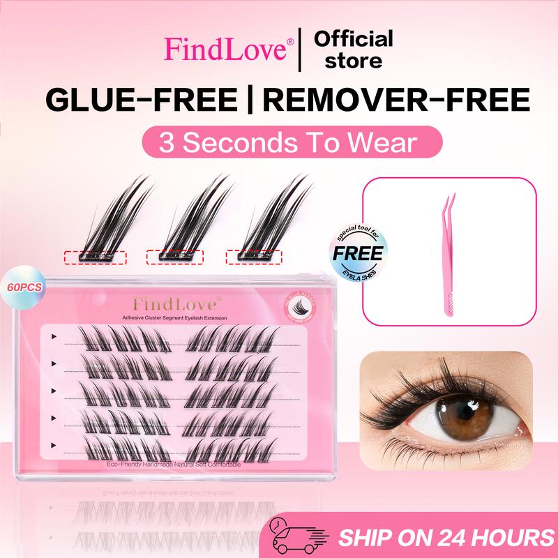Product Introduction of [No Need Glue]Find Love Fox Eye NO.2 Pre-Bond Technology  No Glue Needed  DIY Eyelash  1-Step Press On Lashes Self Adhesive Reusable Natural Segmented  Long Lasting DIY Lash gluefree lashes Self-Adhesive C Curl Lashes 30