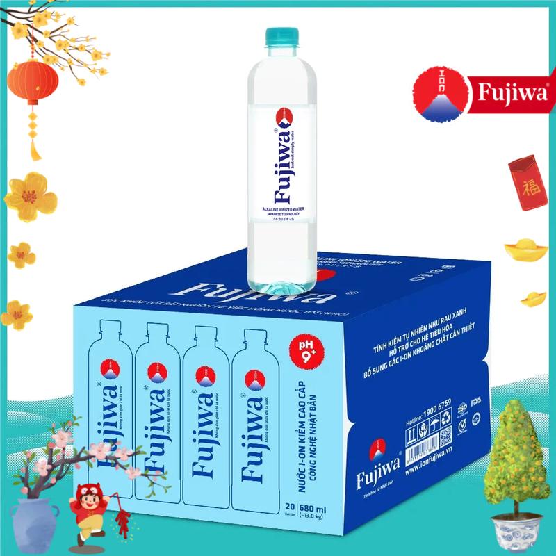  Thùng 20 Chai Nước Uống Ion Kiềm Cao Cấp Đóng Chai Fujiwa 680ml - Nước uống Detox với Công Nghệ Điện Phân Ion Kiềm Tươi Mát Không Đường PH9+ nướckhoáng Việt Nam vn nước suối fujiwa 