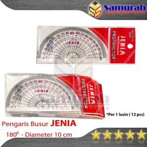 Penggaris Jenia Busur Diameter 10 cm - 180 Derajat / Garisan Mika Plastik setengah lingkaran