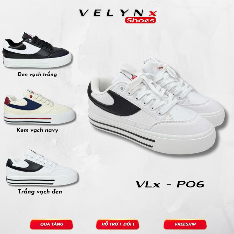 Giày Sneaker Unisex Vải Canvas VLx - P06 Phối 3 Màu Đế Đúc Nguyên Khối Hottrend - Nam Nữ 36-45 - Trắng + Kem + Đen - Shoes Đế Bằng Bản Đẹp
