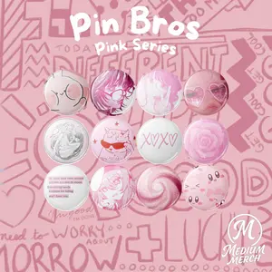 Medium | Pin Bros Button Pink Series Bulat Ukuran 44mm Imut Lucu Cute Aesthetic Keren Motif Warna Pink Clips Plastik  | Aksesoris Tas Dan Pakaian