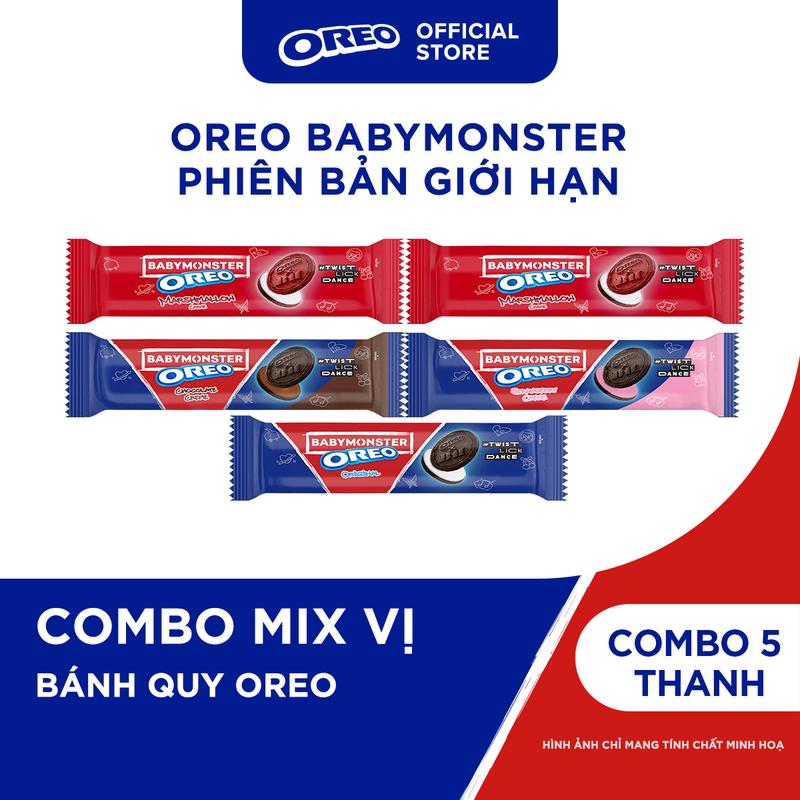  Combo 5 Hộp Bánh Quy OREO BABYMONSTER Với Kem Mix Vị  Marshmallow x 2 Vani Dâu Sôcôla  110.4g 