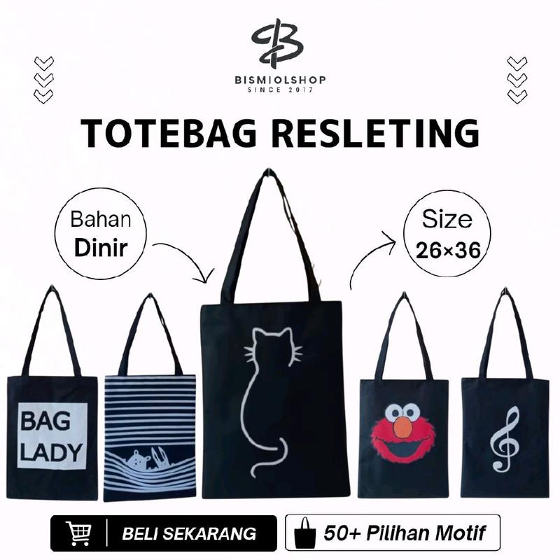 Tote bag resleting Totebag wanita ukuran 26×36 Bahan dinir tebal Tas jinjing motif 7