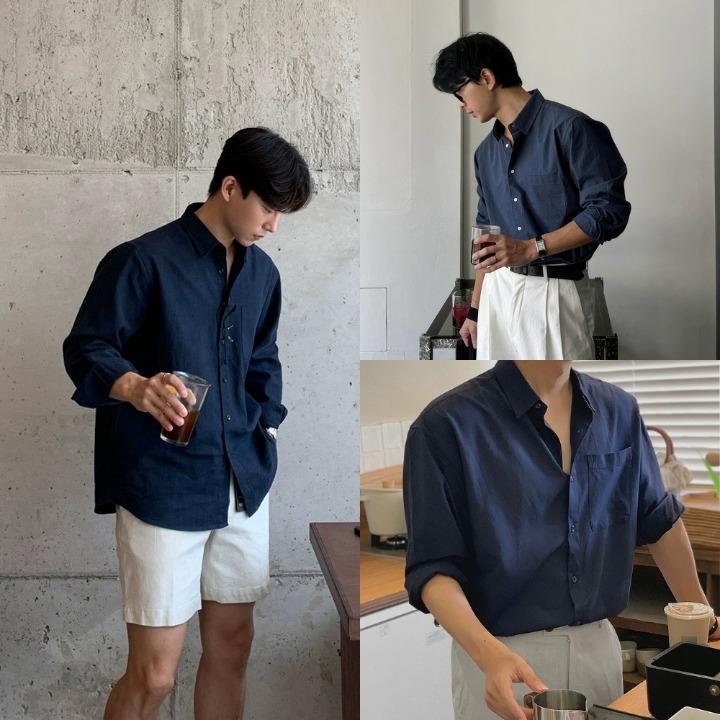  Áo Sơ Mi Nam Cổ Đức Xanh Navy Áo Sơ Mi Cổ Trụ Phong Cách Trẻ Trung Năng Thanh Lịch Tabii Store 