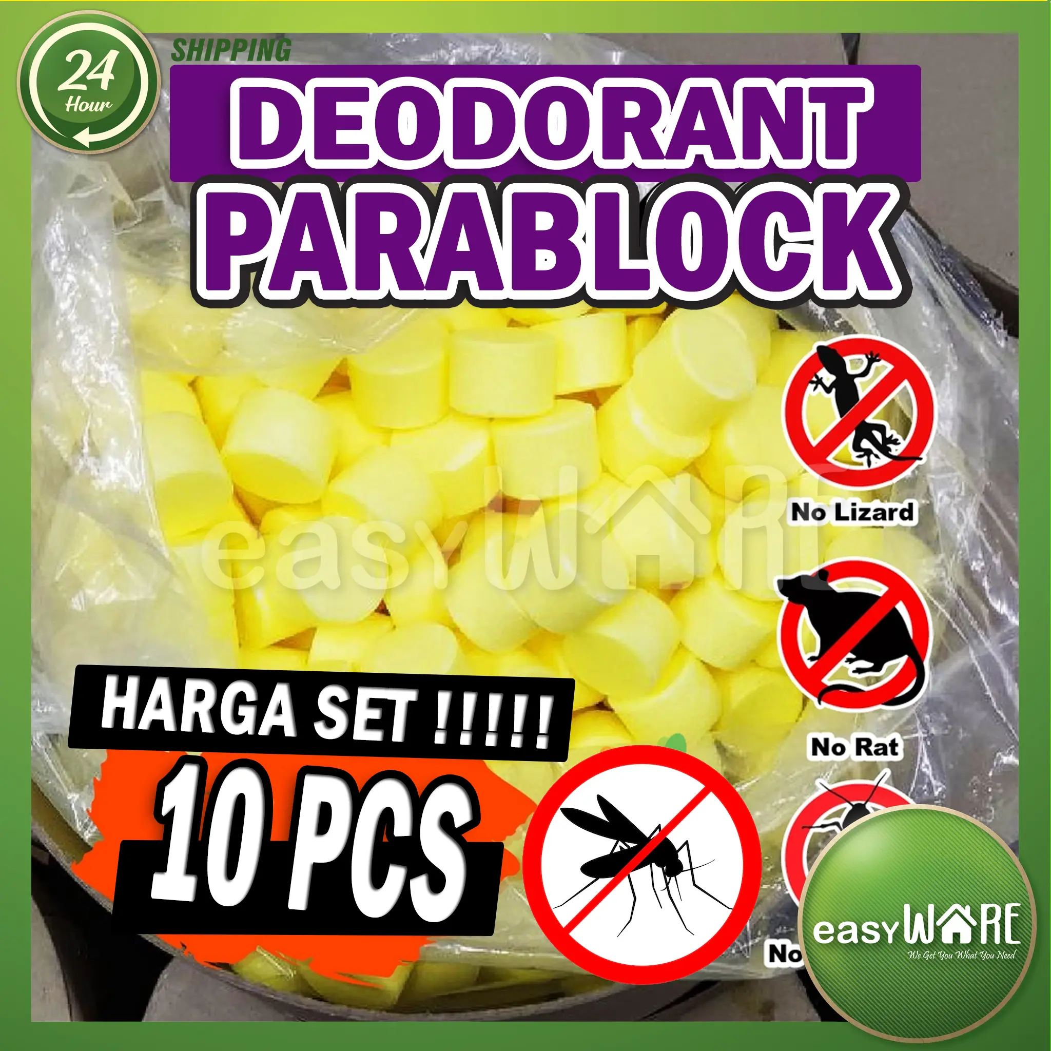 EASYWARE 2023 [10PCS SET] Para Block Deodorant Toilet Ubat Gegat Serai Wangi Penghalau Lipas Tikus - BERKESAN