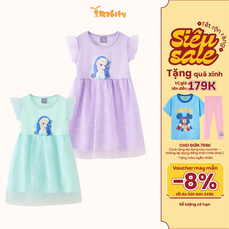 Đầm váy cho bé gái đi chơi thiết kế tay ngắn cánh tiên phối voan in hình Elsa Rabity 550.033