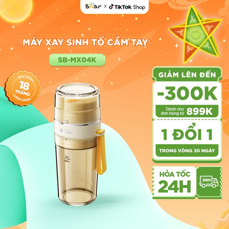 Máy xay sinh tố Bear Máy say sinh tố cầm tay 0,4L Máy xay sinh tố mini lưỡi dao 12 cánh xay hoa quả, hạt khô SB- MX04K