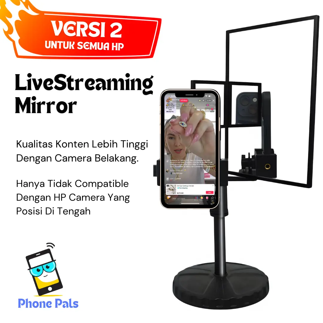 Mirror Stand Livestreaming & Bikin Konten Kamera Belakang | Holder HP Tripod Kaca | Phone Holder for Back Camera Content | Alat Konten Live TikTok YouTube Instagram | Kamera Belakang Jernih