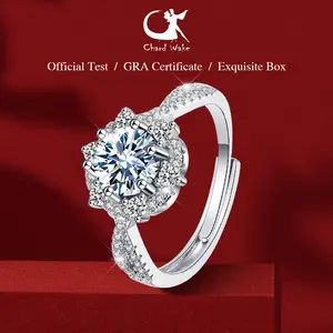 【003Harga telah dibanting, segera di CO】Chard Wake Cincin Wanita Berlian 2 Karat Perhiasan Cewek Adjustable Size Dilapisi Platinum Original Rings CWR098