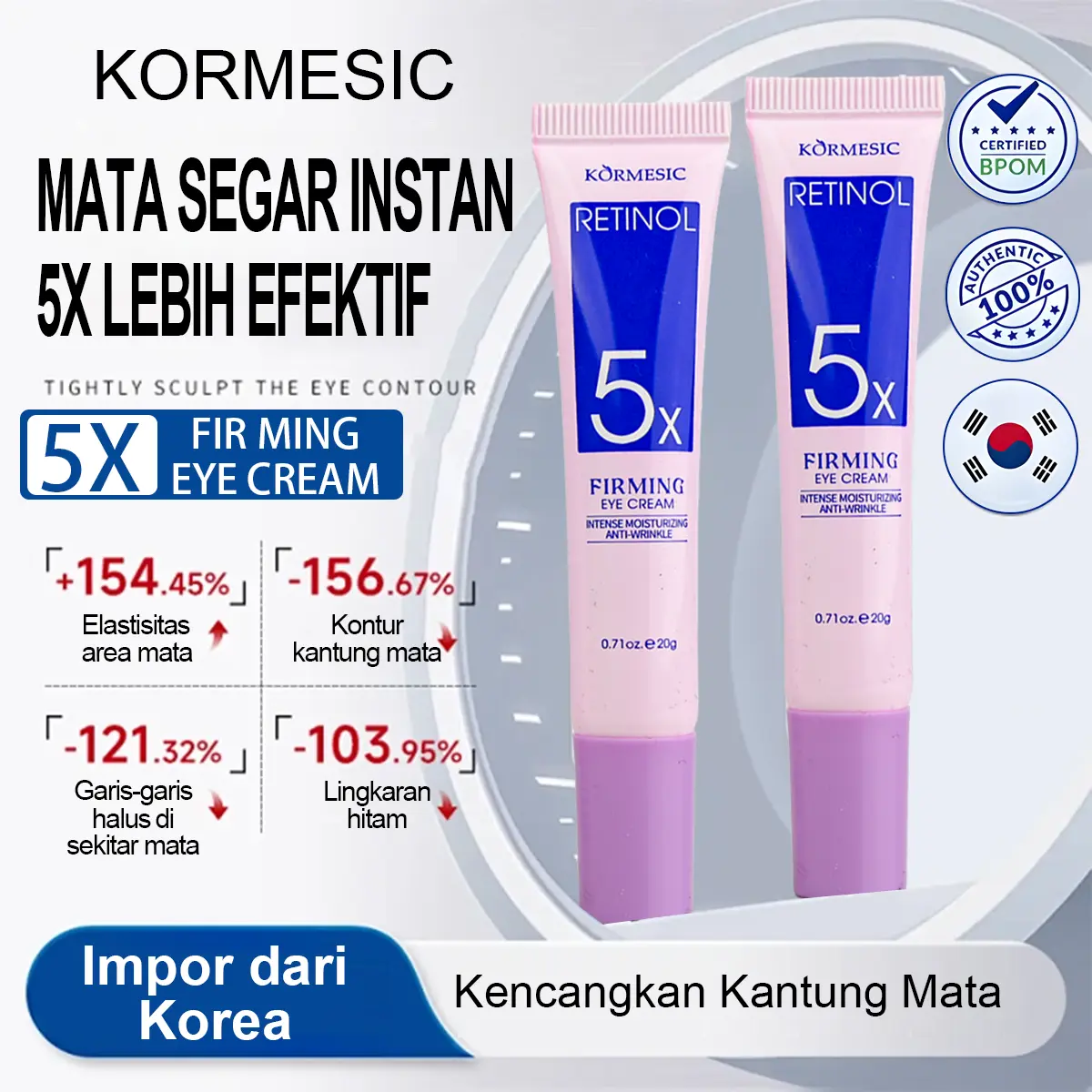 ​​​​Krim Mata Anti Kerut 5x – Hilangkan Kerutan, Usir Garis Halus, Kongkretkan Kulit, Hilangkan Lingkaran Hitam & Kantung Mata Berat, Anti Aging untuk Pria & Wanita Krim untuk Area Mata