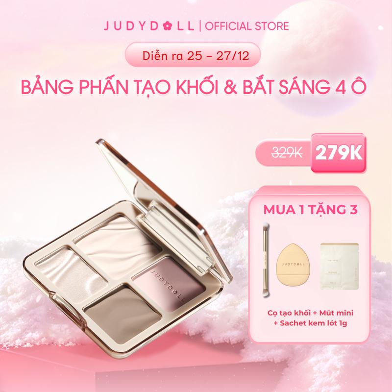 HN1 JUDYDOLL Bảng phấn tạo khối bắt sáng 4 màu Highlight Contour Palette Mềm mịn Tự nhiên Lâu trôi 9g