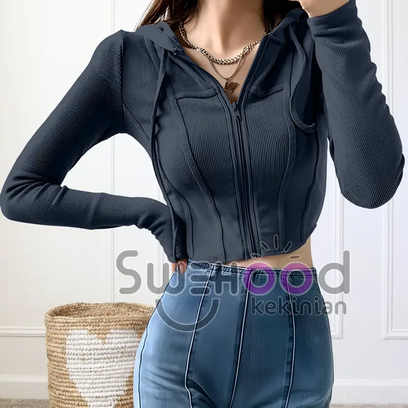 Grania Premium High Quality Jacket Sweater Zipper Hoodie Crop Top Wanita Kekinian Fashion Outfit Korean Style Jaket Suiter Hoodie Crope Jiket Hudie Cewe Bahan Fleece 2