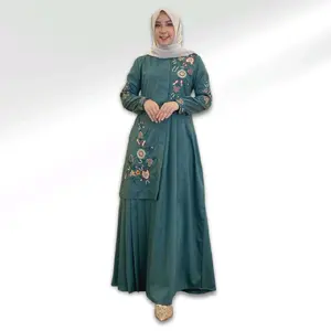 Gamis Maroko Style Navy Bordir Motif Matahari Katun Toyobo Premium Kain Kantong Muslim Dress Panjang Wudhu Wanita Dewasa Hitam - Bergo, Maxi, Maroon