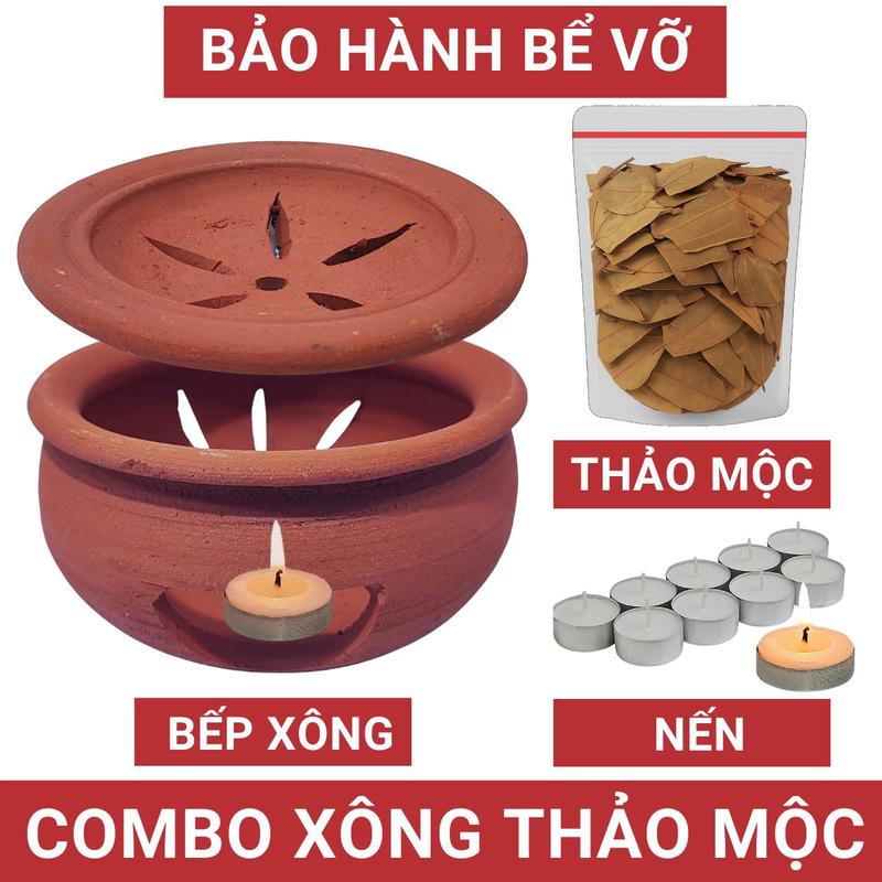 Combo Bếp+Nến+Chọn Thảo mộc Bếp đốt nến xông bồ kết và thảo mộc tạo hương thơm phòng thanh lọc không khí gốm Bát Tràng mã 25015