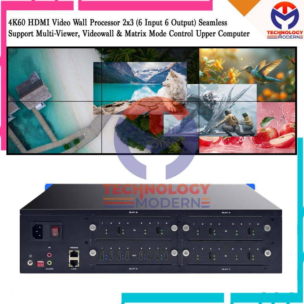 4K60 HDMI Video Wall Processor 2x3 (6 Input 6 Output) Seamless Switching Support PIP, Multiview & Matrix Switch Custom Layout