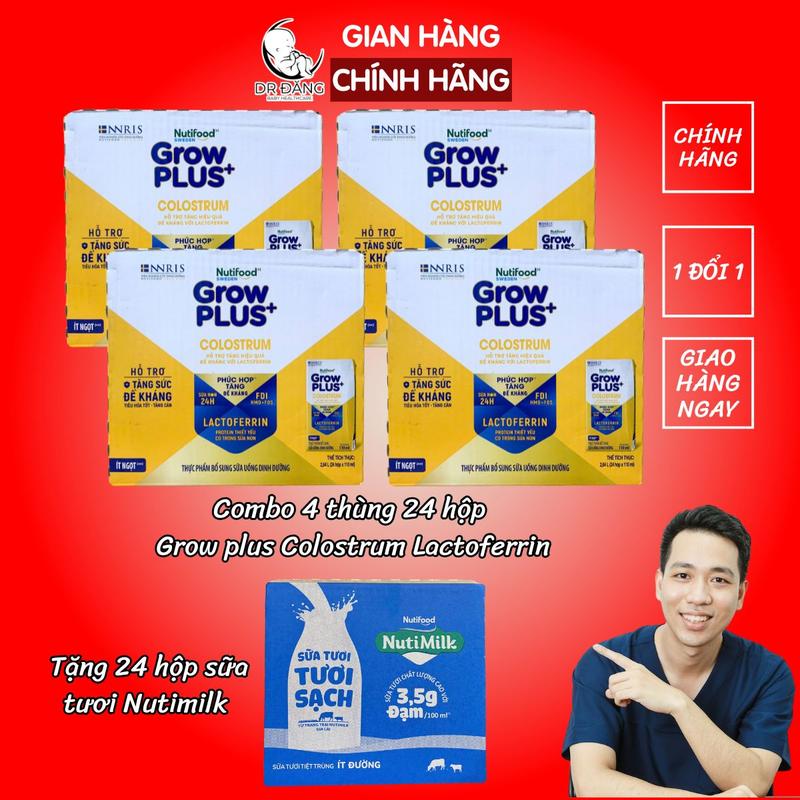 [Deal độc quyền - Tặng quà] Combo 4 thùng 24 hộp 110ml sữa pha sẵn Nutifood Grow Plus Colostrum Lactoferrin