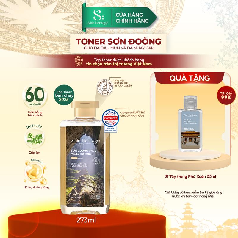 Toner Sơn Đoòng Dưỡng Ẩm Da, Làm Dịu Và Cân Bằng Độ Ẩm Cho Da Dầu Mụn SKIN HERITAGE Toner Cấp Ẩm Cung Cấp Đến 60 Lợi Khuẩn 273ml