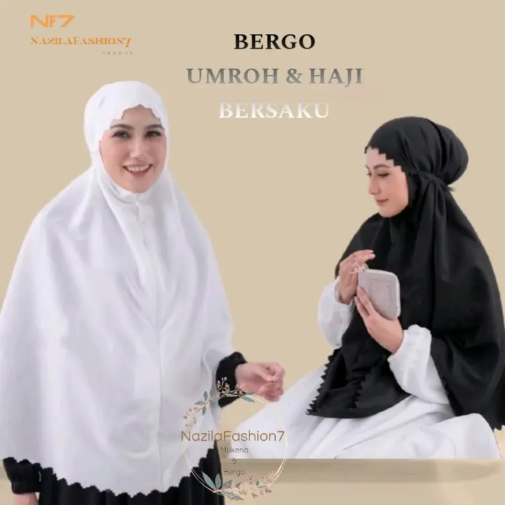 Bergo Umroh Haji Katun Premium Hijab Instan Jumbo Bersaku Lasercut