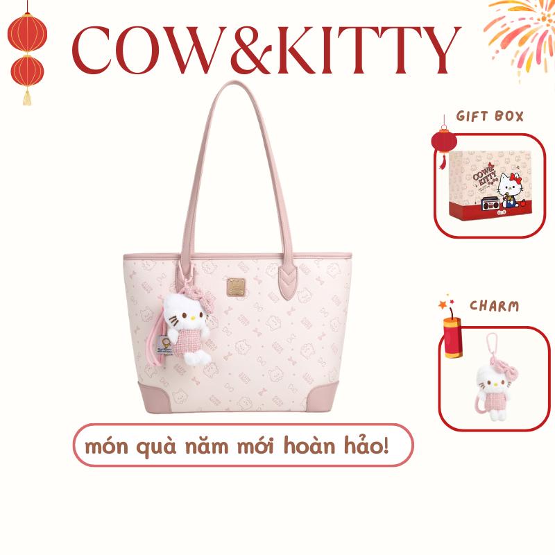 Món quà năm mới hoàn hảo!Túi tote sức chứa Lớn COW & KITTY Thích hợp cho việc đi lại và sử dụng ở trường với sự quyến rũ dễ thương của Kitty