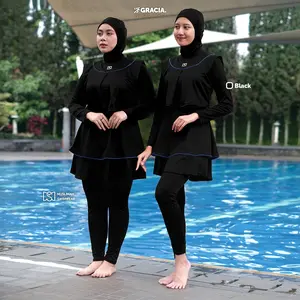 Zaneva X Muslimah Swimwear - Gracia Black Pakaian Renang Muslimah | Baju Renang Wanita Panjang Cup BH