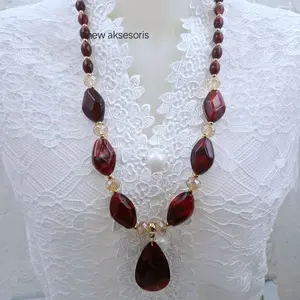 Kalung Etnik Wanita Model Batu Aksesoris Fashion Hijab Panjang Akrilik Elegan