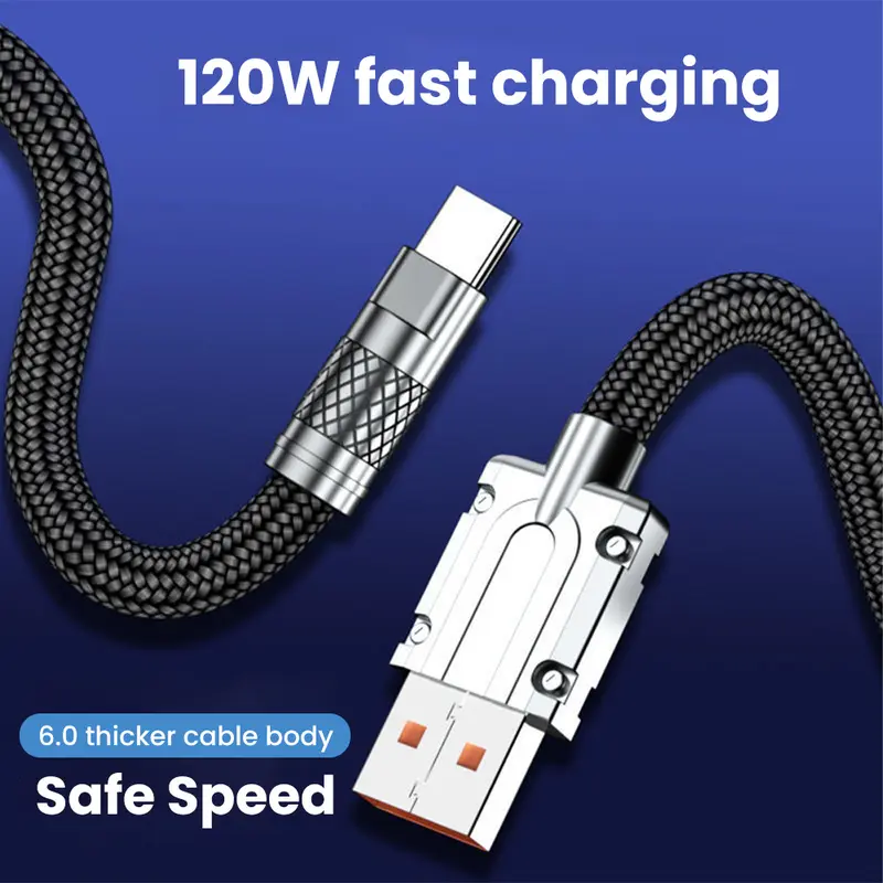 Cáp Dữ Liệu Sạc Siêu Nhanh, 120W, Dành Cho Điện Thoại Di Động Huawei, VIVO, Honor, Xiaomi, OPPO, Bện Dày, Cáp Sạc 6