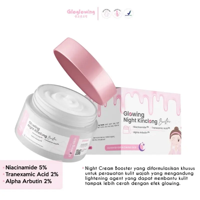 Gloglowing Night Cream Whitening Kinclong Booster Glowing BPOM 10g 1