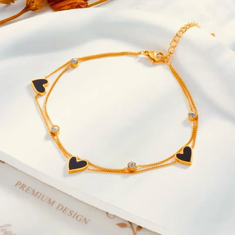 Gelang Tangan Terbaru Wanita Dua Layer Di Tambah 3 Love Hitam Dan 3 Mutiar4 Terlaris Bracelets 1