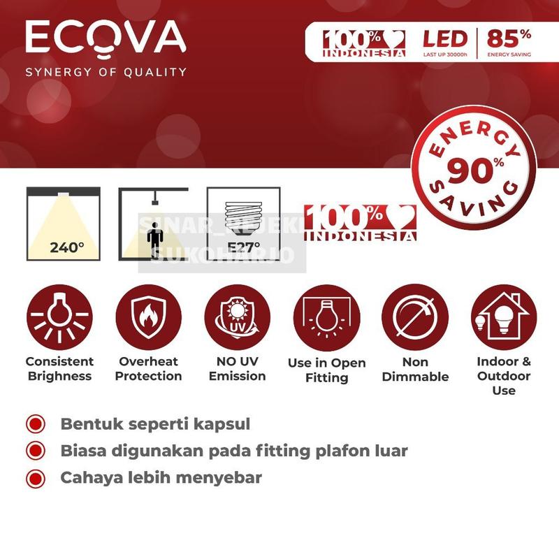 Product Introduction of Ecova Lampu Bohlam LED 5 10 15 20 30 40 50 Watt LED kapsul All Varian Putih 21