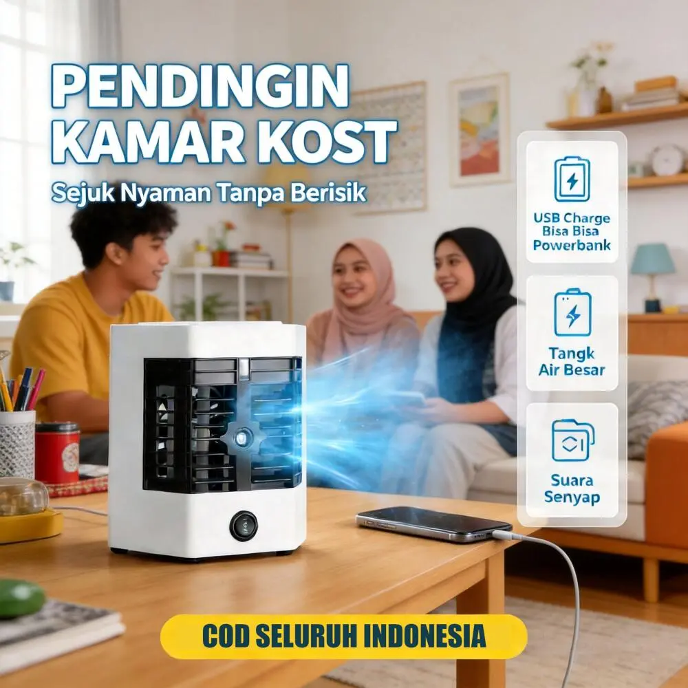 Mini AC Portable Alat Pendingin Ruangan Desain Simpel Hemat Listrik Satu Tombol Operasi Semprot Kabut Dingin Pakai Es Batu Cocok Ibu Rumah Tangga Keluarga Ruang Santai Ready Stock Jakarta