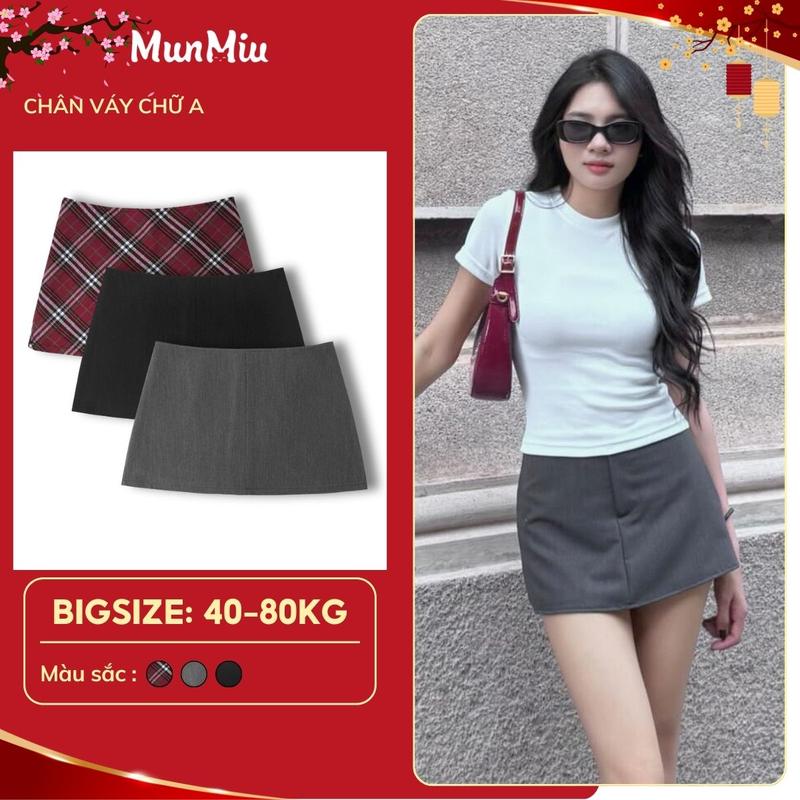 Chân váy nữ MunMiu váy ngắn chữ A cạp trễ vải tuypsi đứng form tôn dáng trẻ trung năng động 5938