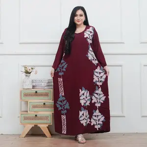 Longdres Malaman Jumbo LD 130 Tangan Panjang Daster Gamis Ori Batik Rayon Halus Tebal Nyaman Motif Hitam